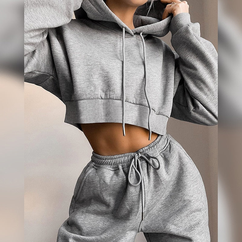 Yuri Crop Hoodie and Sweatpants Sports Set