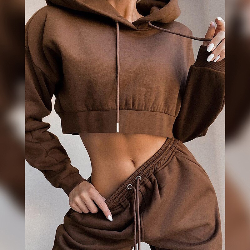 Yuri Crop Hoodie and Sweatpants Sports Set